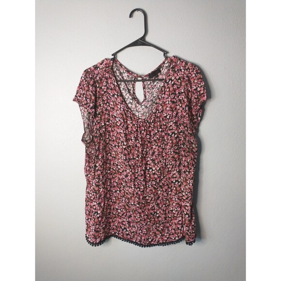 Love J Pink Floral Boho Blouse Women’s Plus 3X Crochet Trim Lightweight - Picture 1 of 4